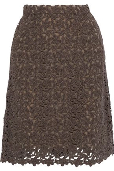 Shop Dolce & Gabbana Woman Wool And Cotton-blend Guipure Lace Skirt Brown