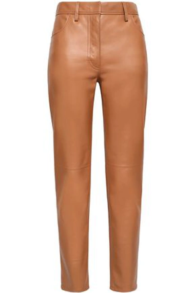 Shop Roberto Cavalli Woman Leather Straight-leg Pants Camel