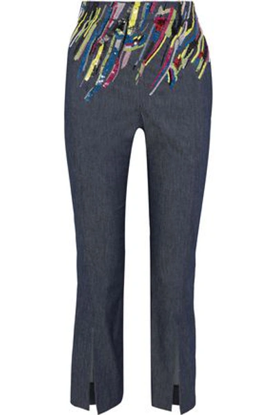 Shop Cushnie Et Ochs Cushnie Woman Embellished Twill Bootcut Pants Navy