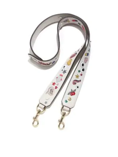 Shop Anya Hindmarch Wink Stickers Leather Guitar Shoulder Strap In Chalk