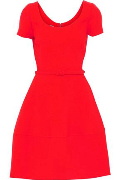Shop Oscar De La Renta Woman Belted Wool-crepe Dress Tomato Red