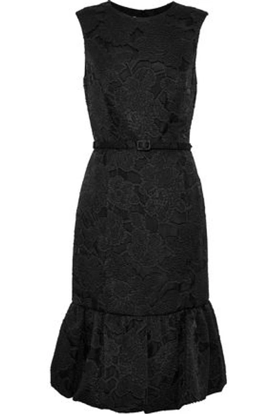 Shop Oscar De La Renta Belted Fil Coupé Organza Dress In Black
