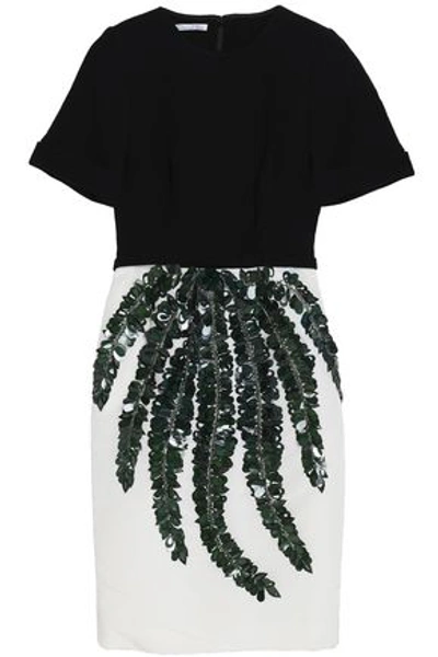 Shop Oscar De La Renta Woman Embellished Faille And Wool-blend Dress Black