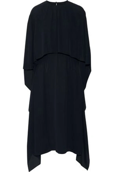 Shop Valentino Cape-effect Silk Crepe De Chine Midi Dress In Midnight Blue