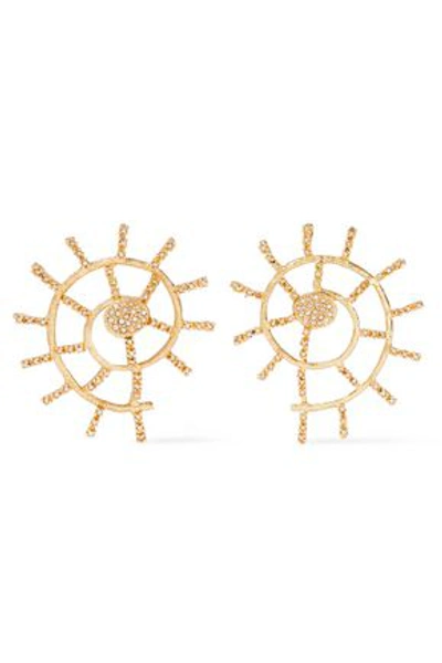 Shop Oscar De La Renta Woman Gold-tone Crystal Earrings Gold