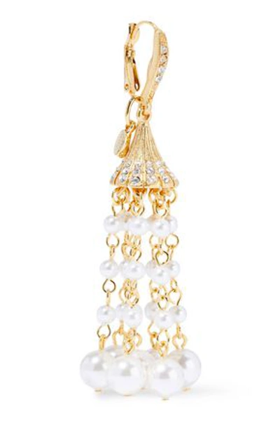 Shop Oscar De La Renta Woman Gold-tone, Crystal And Faux Pearl Earrings Gold