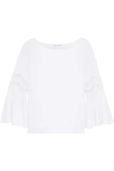 Shop Oscar De La Renta Woman Tulle-trimmed Wool And Silk-blend Sweater Ivory