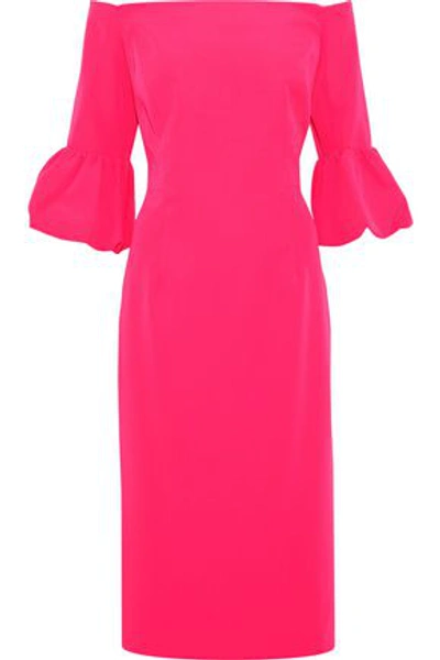 Shop Milly Woman Gia Off-the-shoulder Cady Dress Fuchsia