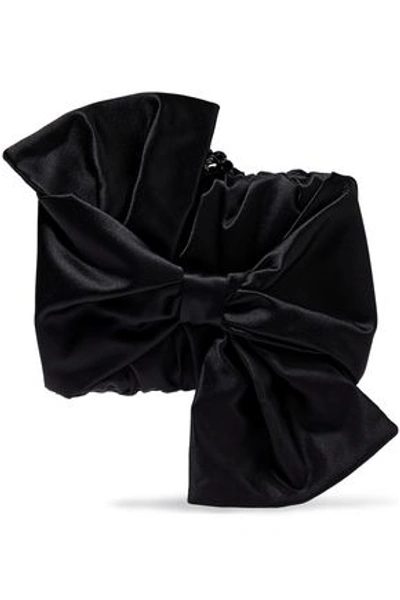 Shop Oscar De La Renta Woman Rogan Bow-embellished Satin Clutch Black