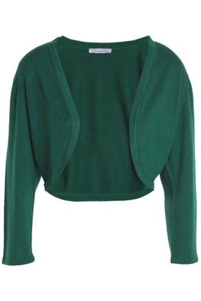Shop Oscar De La Renta Cropped Cashmere And Silk-blend Cardigan In Forest Green