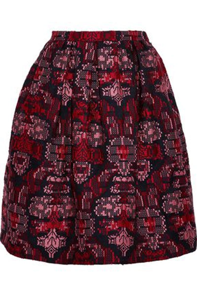 Shop Oscar De La Renta Woman Pleated Jacquard Skirt Claret