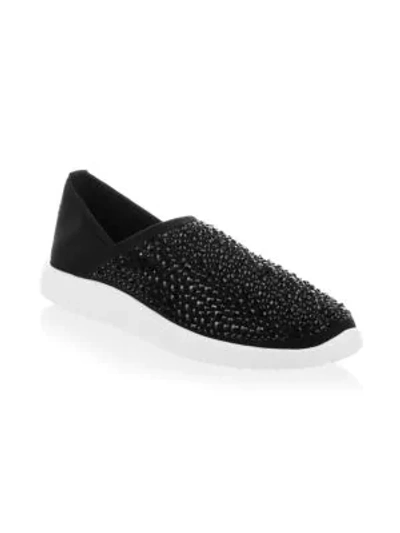 Shop Giuseppe Zanotti Studded Velvet Slip-on Sneakers In Black