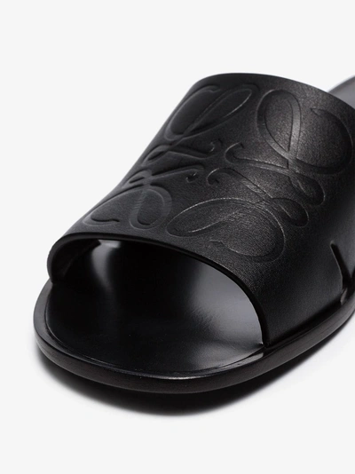 Shop Loewe Black Leather Anagram Logo Slides In 1100 Black