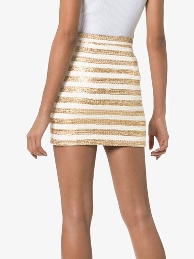 Shop Alessandra Rich High-waisted Lurex Stripe Mini Skirt In 822 White/gold