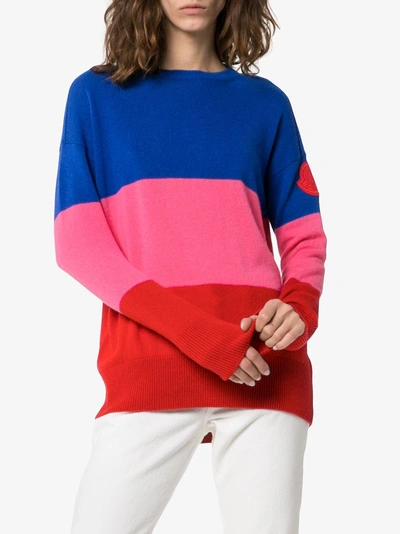 Shop Moncler 455 Blue Pink Red Colour Block Cashmere Sweater