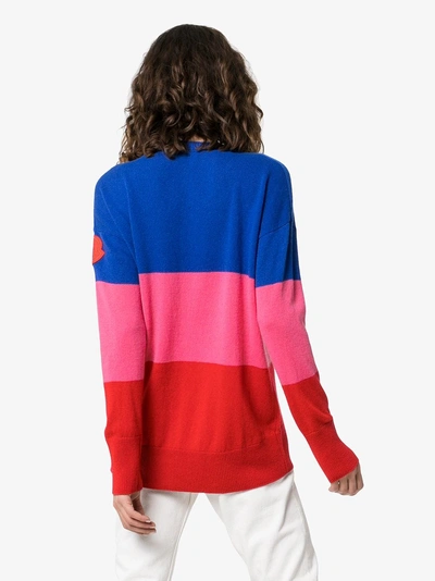 Shop Moncler 455 Blue Pink Red Colour Block Cashmere Sweater