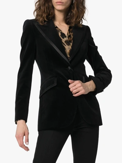 Shop Dolce & Gabbana Satin Trim Fitted Velvet Blazer Jacket In Black