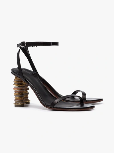 Shop Vetements Black 100 Stacked Coin Heel Leather Sandals