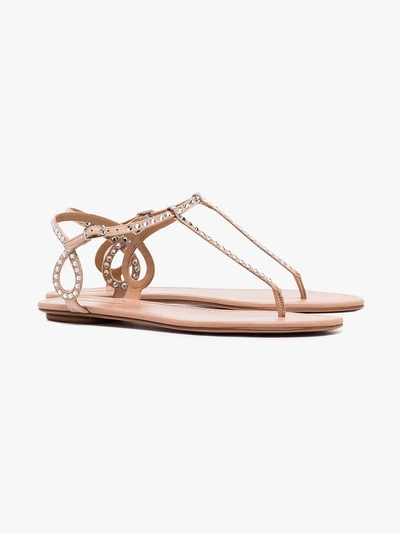 Shop Aquazzura Pink Almost Bare Leather Flat Sandals In Powder Pink