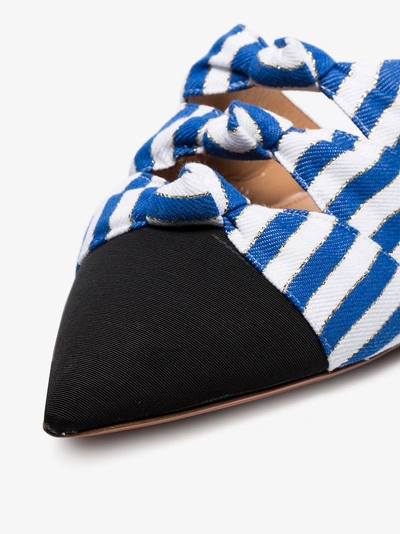 Shop Aquazzura Black, Blue And White Mondaine Stripe Flat Leather Pumps In Blue/white