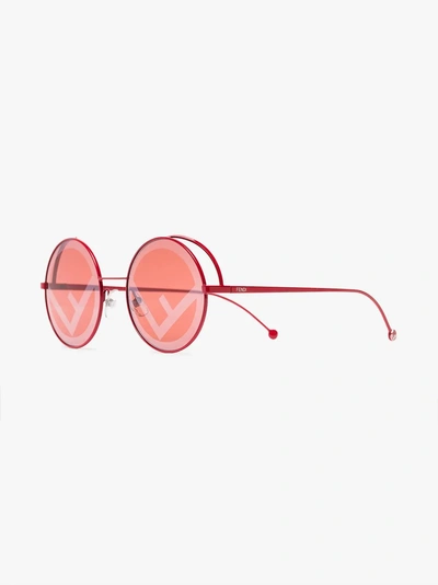 Shop Fendi Eyewear Red Logo Lens Round Sunglasses