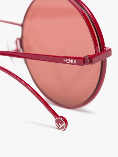 Shop Fendi Eyewear Red Logo Lens Round Sunglasses