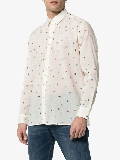 Shop Saint Laurent Star Print Wool Shirt In 9747 White