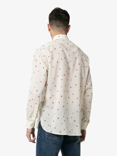 Shop Saint Laurent Star Print Wool Shirt In 9747 White
