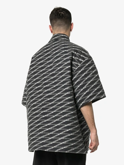 Shop Balenciaga Logo Print Padded Cotton Shirt In Black