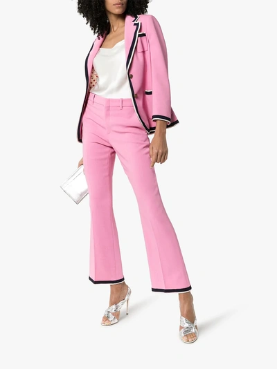 Shop Gucci Single-breasted Striped Crepe Blazer In 5183pink