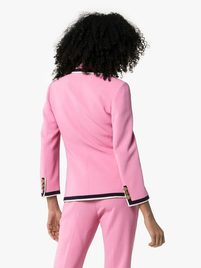 Shop Gucci Single-breasted Striped Crepe Blazer In 5183pink