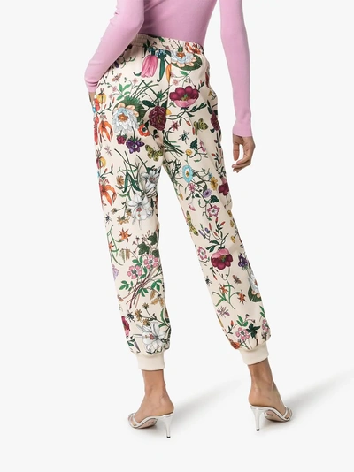 Shop Gucci Mid Rise Floral Print Cotton Blend Track Pants In 9381 Multicoloured
