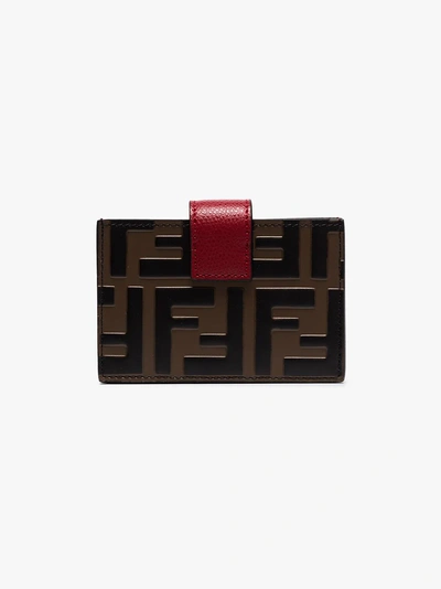 Shop Fendi Brown Ff Logo-embossed Leather Purse In F13vj Brown/red