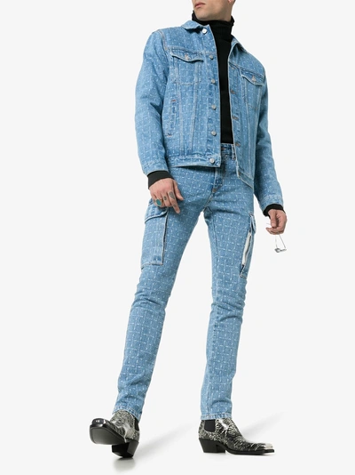 Shop Alyx 1017  9sm Logo Check Print Skinny Jeans In Blue