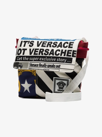 Shop Versace Red, White And Blue Flag Print Drawstring Cross Body Bag In Kmxps Multicoloured