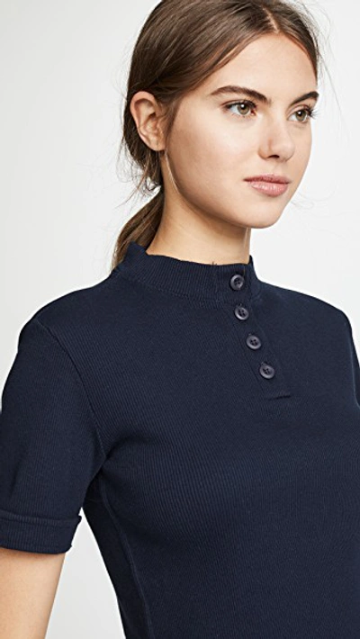 Shop Amo Short Sleeve Rib Top In Navy