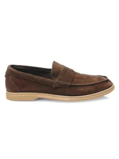 Shop Brunello Cucinelli Men's Suede Penny Loafers In Chocolate