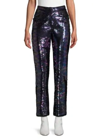 Shop Balmain Fringe-trimmed Pants In Violet