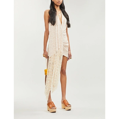 Shop Jacquemus Valoria Tweed Dress In Beige