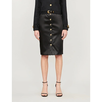 Shop Versace Button-front Fitted Crepe Skirt In Black