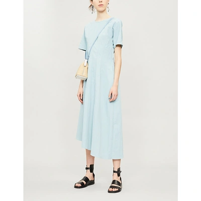 Shop Jil Sander Girasole Asymmetric Crepe Midi Dress In Pastel Blue