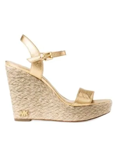Shop Michael Michael Kors Jill Leather Wedge Sandals In Pale Gold