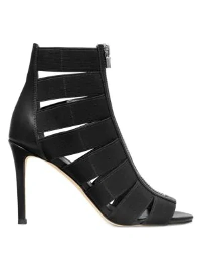 Shop Michael Michael Kors Margaret Strappy Peep Toe Ankle Boots In Black