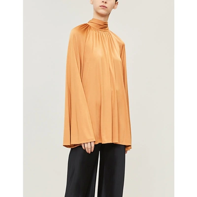 Shop The Row Merrian Neck-tie Stretch-jersey Top In Rust