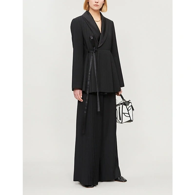 Shop Loewe Pleated Woven And Silk Jacket In Black