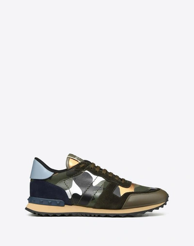 Shop Valentino Garavani Uomo Metallic Camouflage Rockrunner Sneaker In Military Green