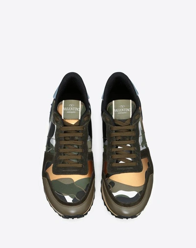 Shop Valentino Garavani Uomo Metallic Camouflage Rockrunner Sneaker In Military Green