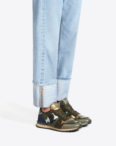 Shop Valentino Garavani Uomo Metallic Camouflage Rockrunner Sneaker In Military Green