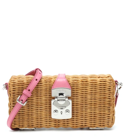 Shop Miu Miu Mini Raffia Shoulder Bag In Pink