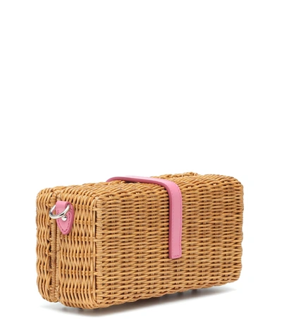 Shop Miu Miu Mini Raffia Shoulder Bag In Pink